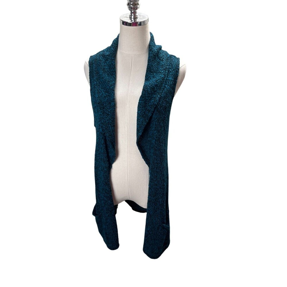 Cut Loose Cardigan Medium Cotton Blend Blue Black Sleeveless Sweater